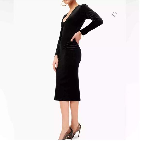 Good American Black Velvet Midi Dress Ribbed Size 2 - Picture 1 of 9